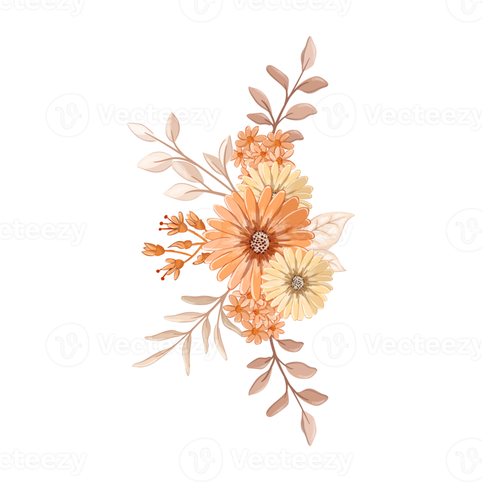 Orange Flower Arrangement with watercolor style png