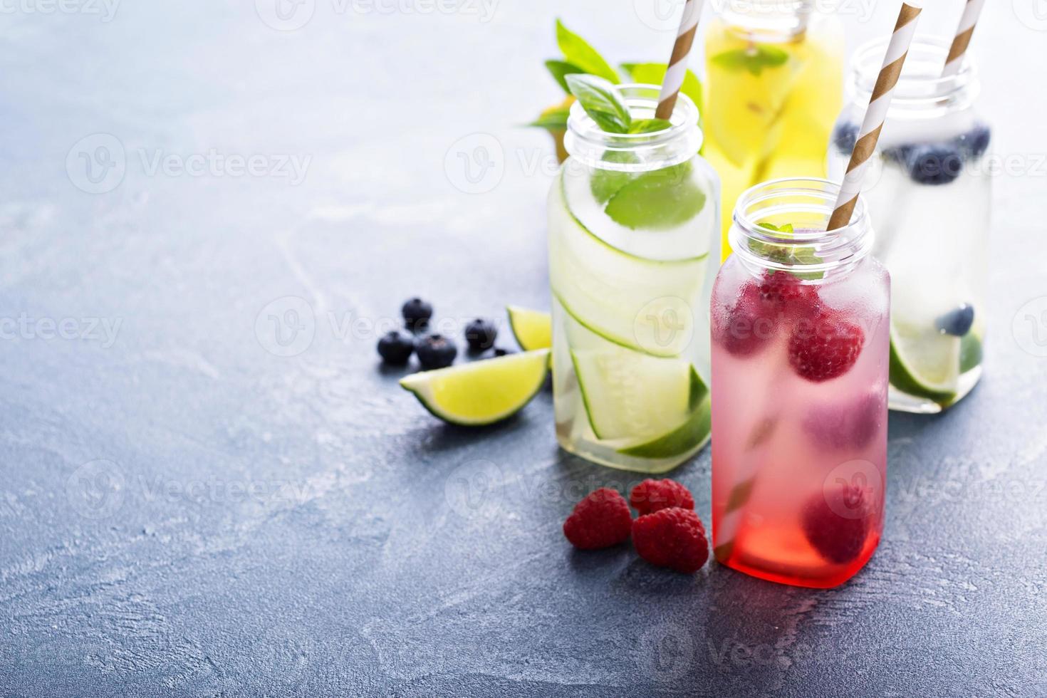 Variety of cold drinks in bottles photo