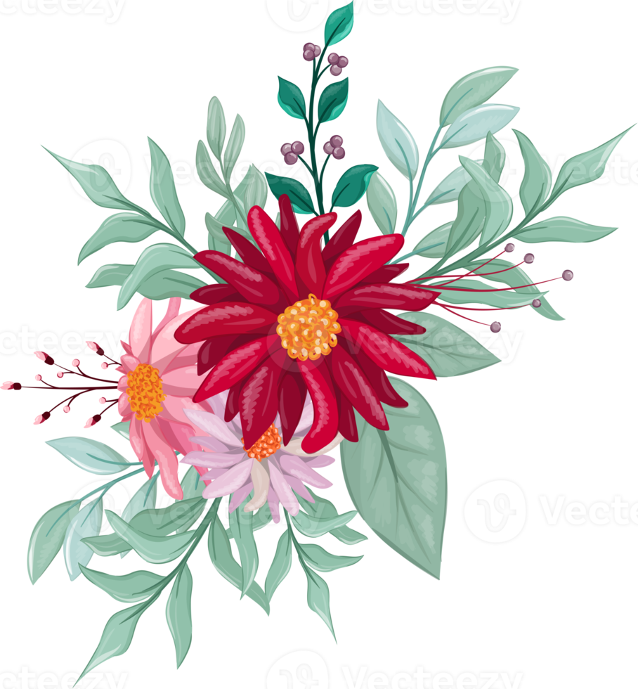 Red Flower Arrangement with watercolor style png