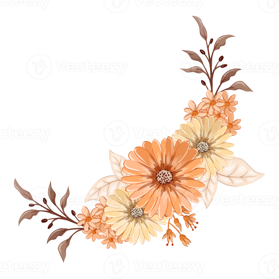 arrangement de fleurs orange avec style aquarelle png