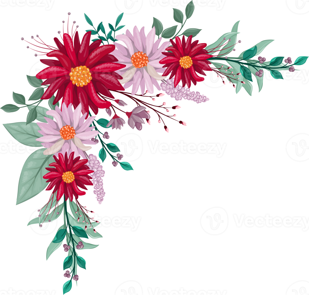 Red Flower Arrangement with watercolor style png