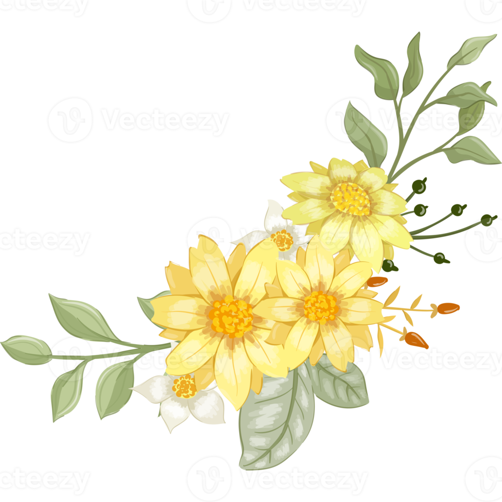 Yellow Flower Arrangement with watercolor style png