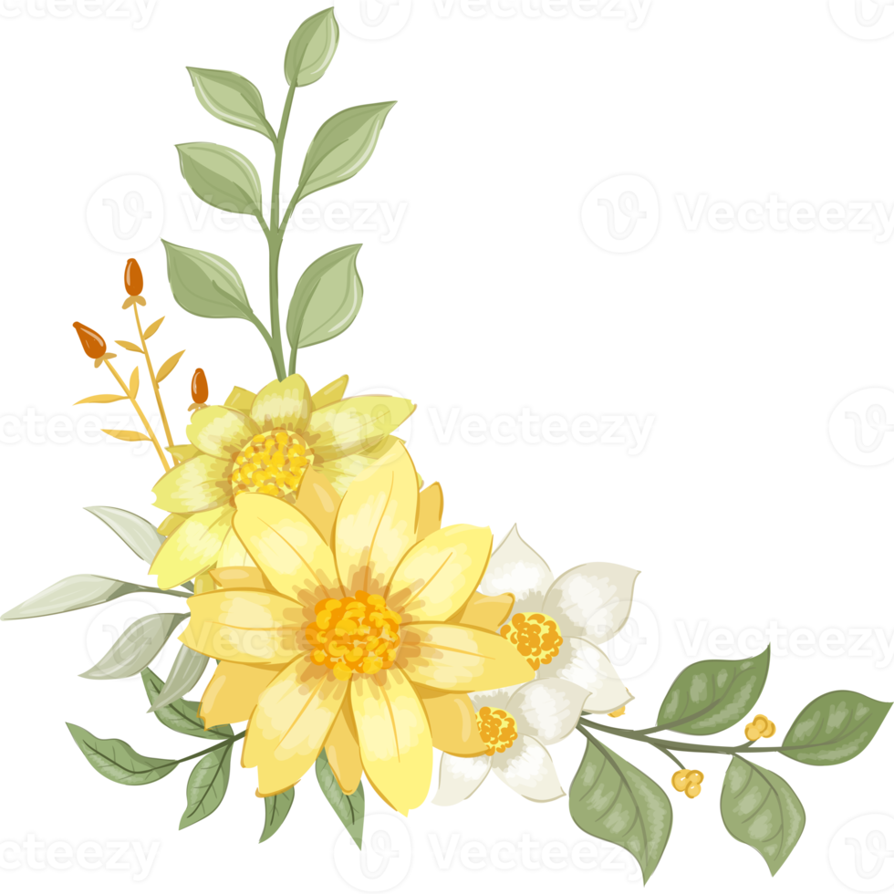 Yellow Flower Arrangement with watercolor style png