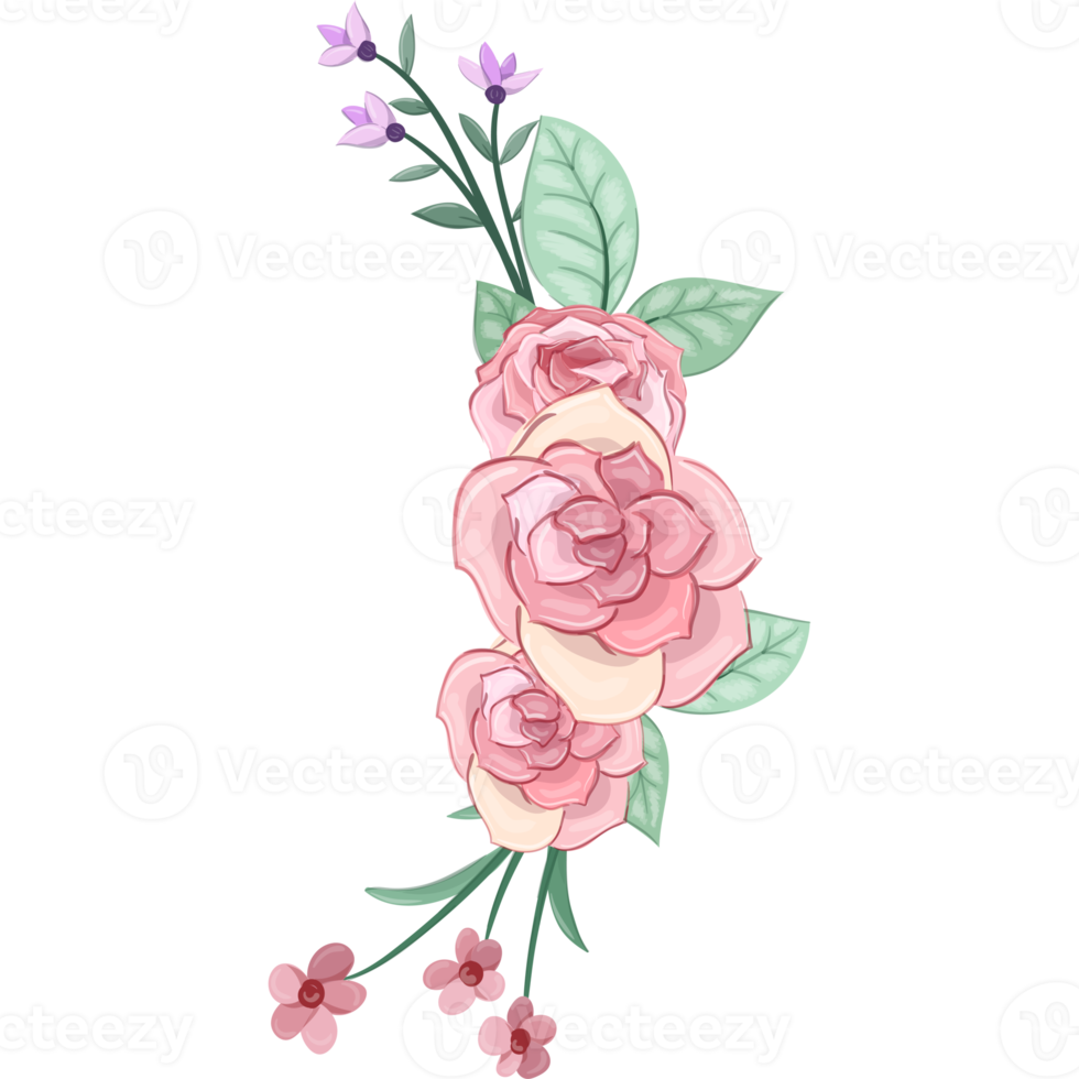 Pink flower arrangement with watercolor style png