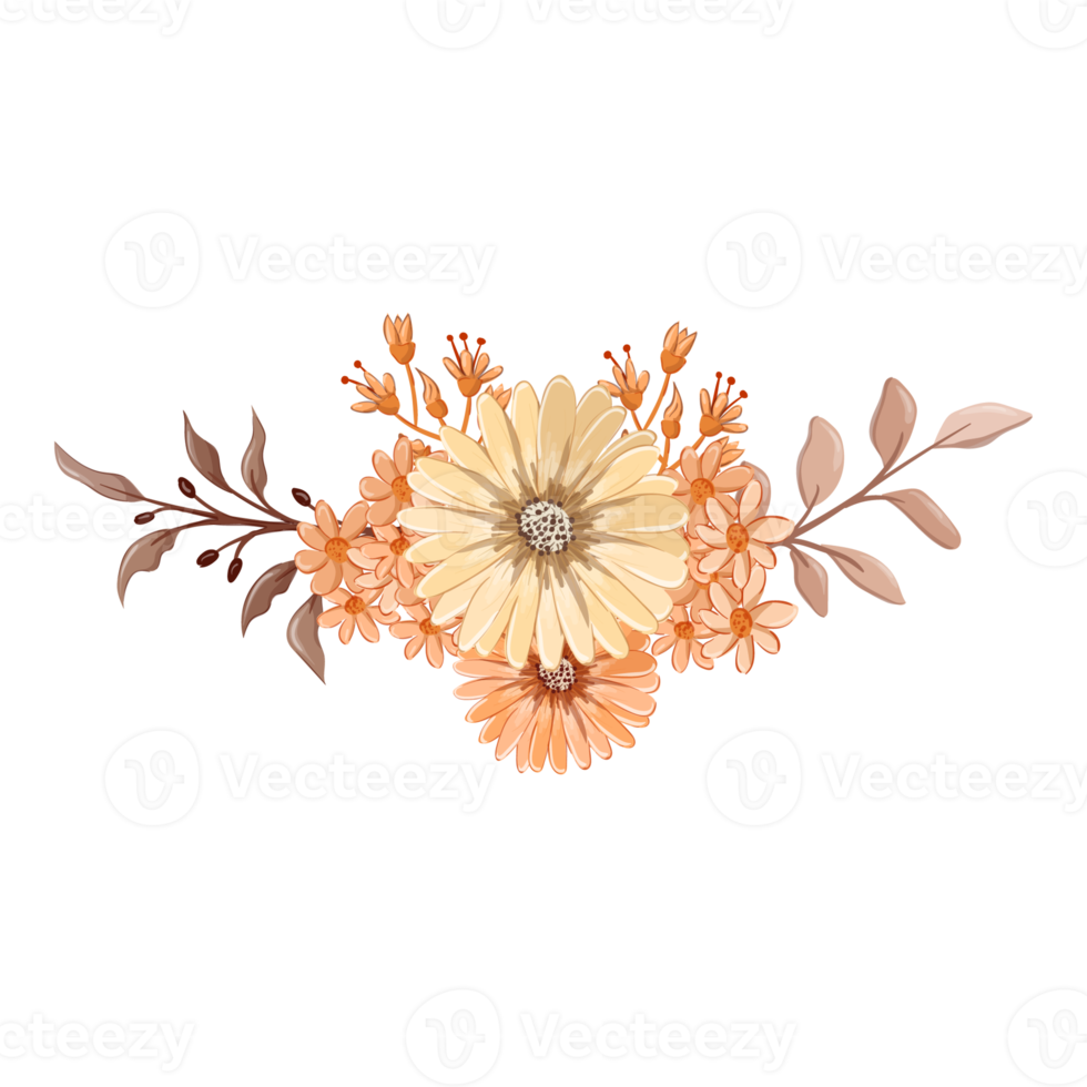 orange blomma arrangemang med vattenfärg stil png