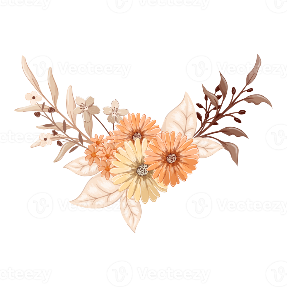 Orange Flower Arrangement with watercolor style png