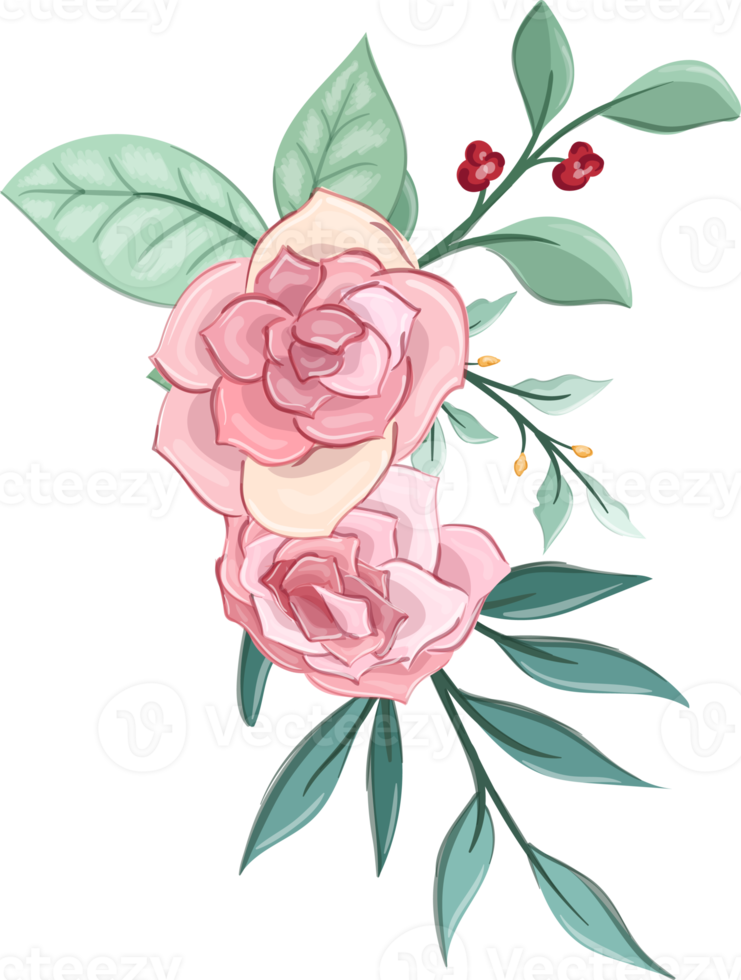 Pink flower arrangement with watercolor style png