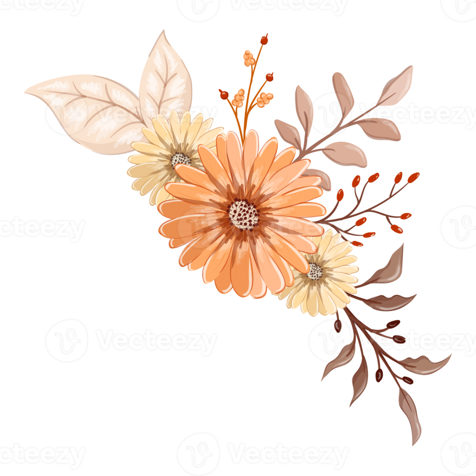 Orange Flower Arrangement with watercolor style png