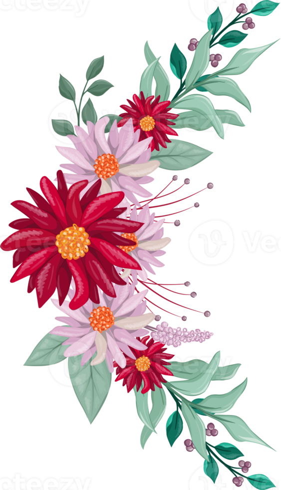 Red Flower Arrangement with watercolor style png