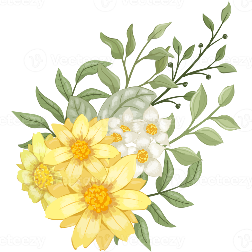 Yellow Flower Arrangement with watercolor style png