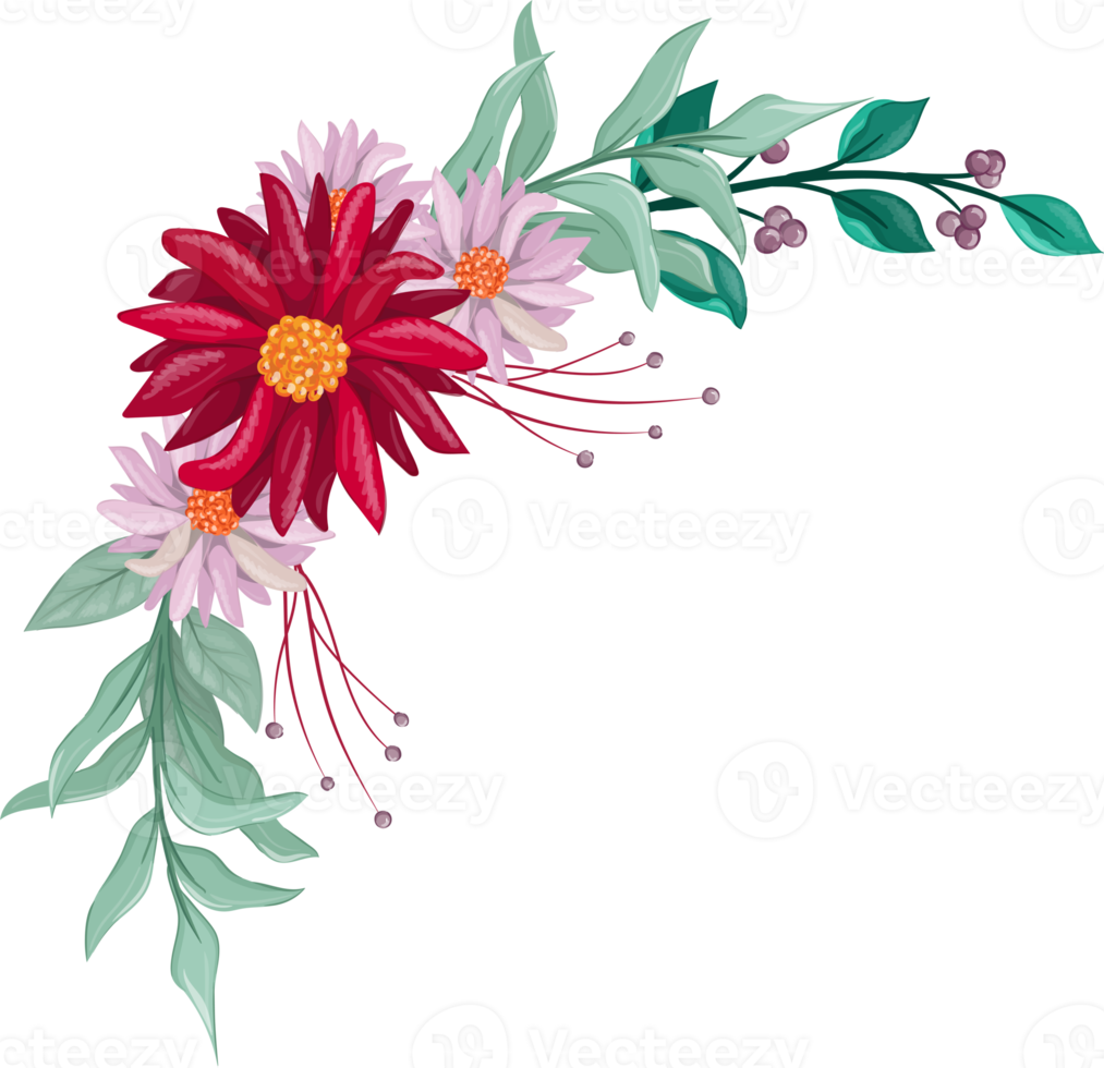 Red Flower Arrangement with watercolor style png
