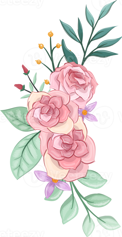 Pink flower arrangement with watercolor style png
