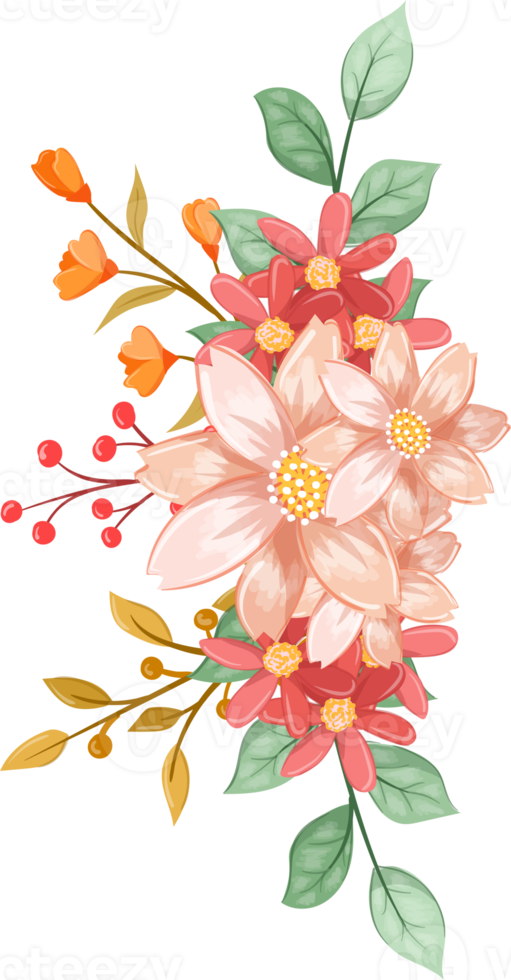 Pink Orange Flower Arrangement with watercolor style png