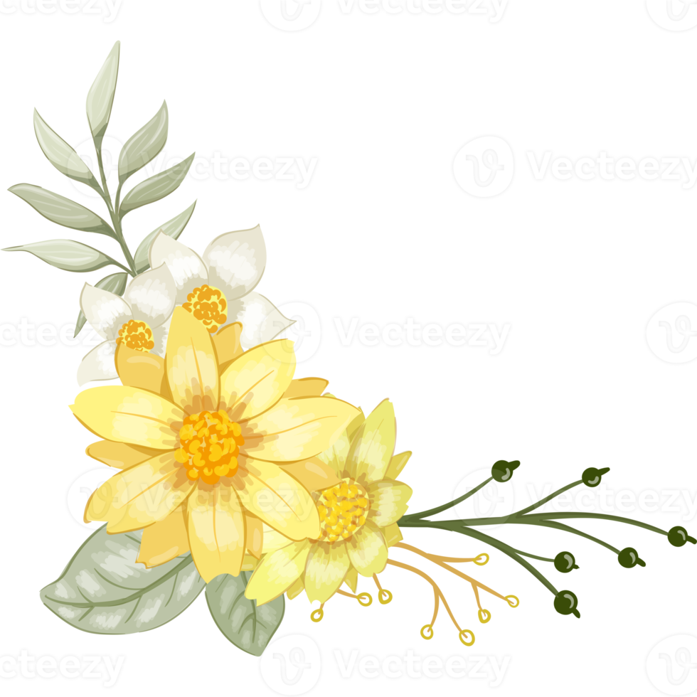 Yellow Flower Arrangement with watercolor style png