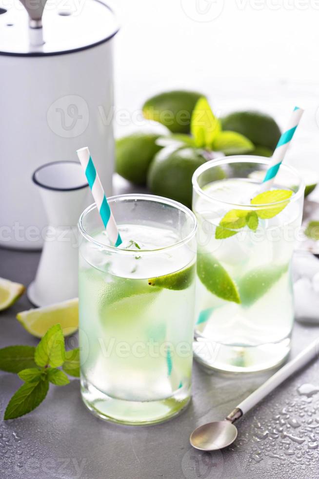 Refreshing cold cocktail with mint and limes photo