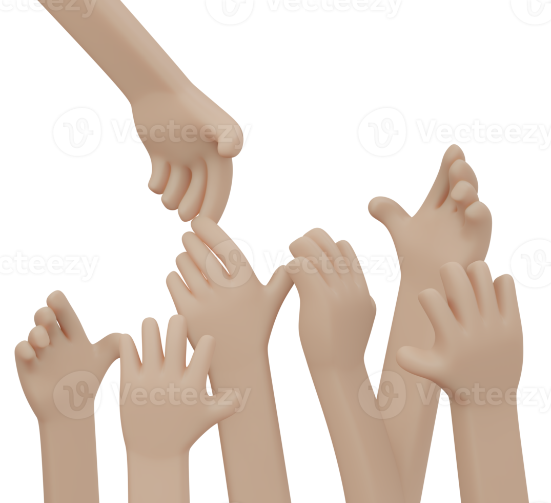 Hand helping each other 3d render png