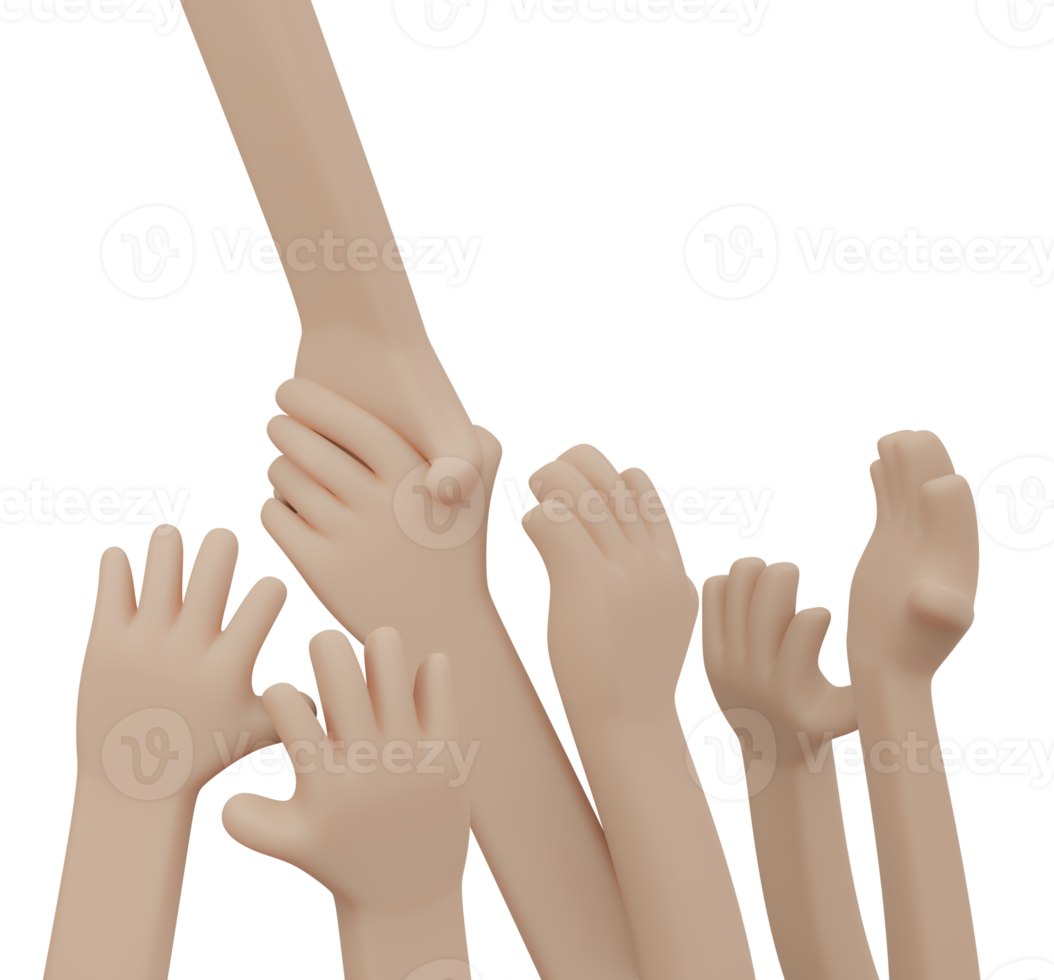 Hand helping each other 3d render png