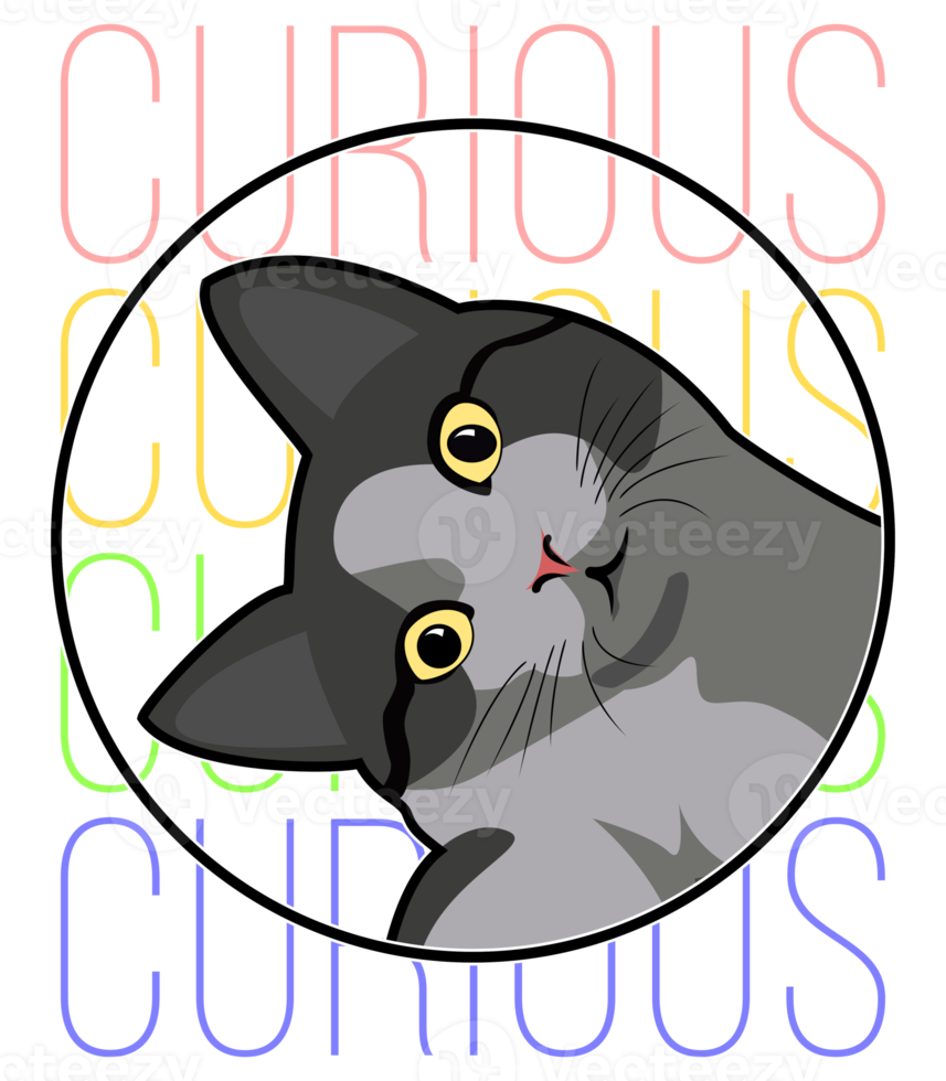 Illustration of curious cat in cartoon style png