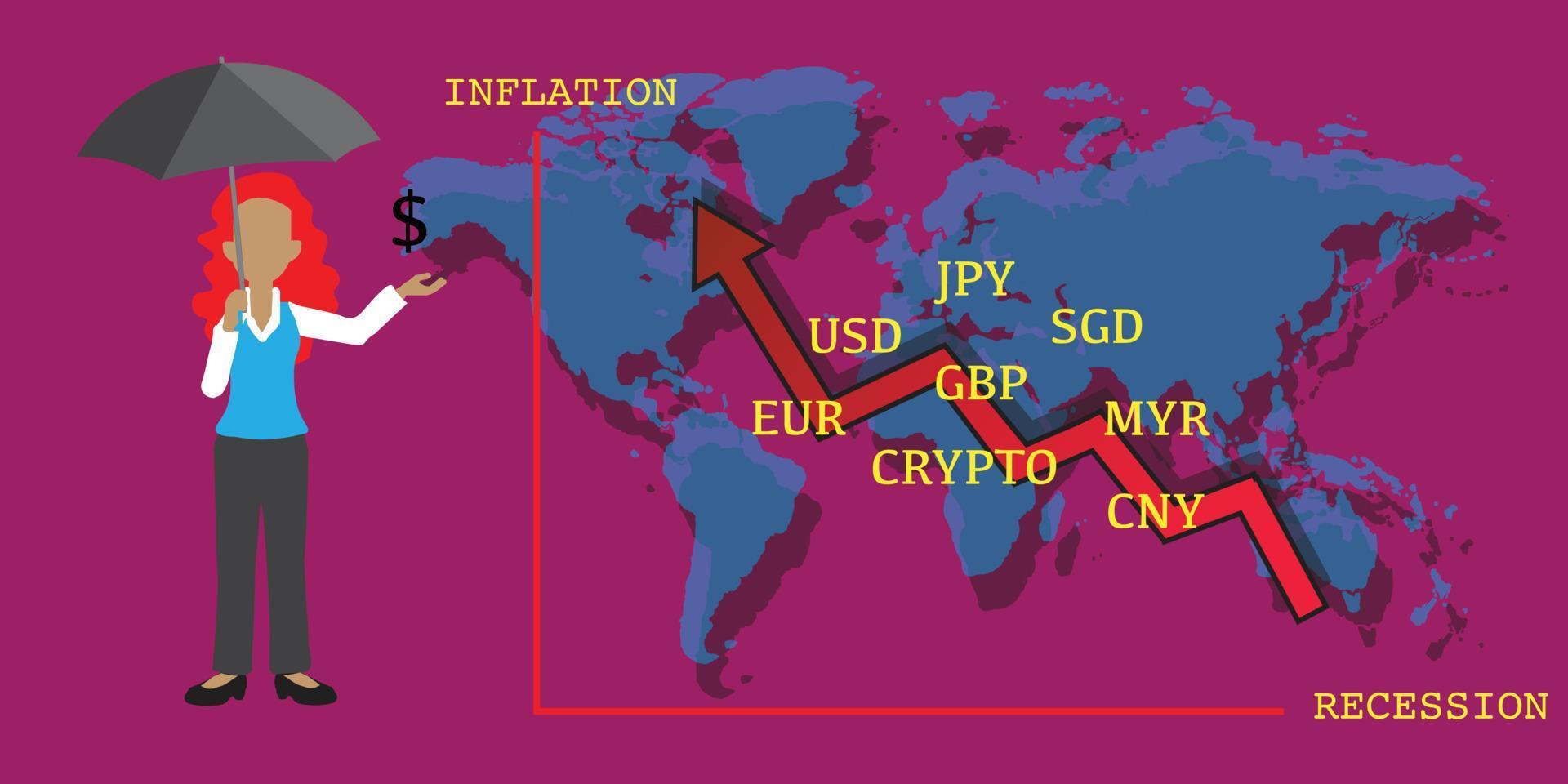 crisis económica mundial recesión inflación vector