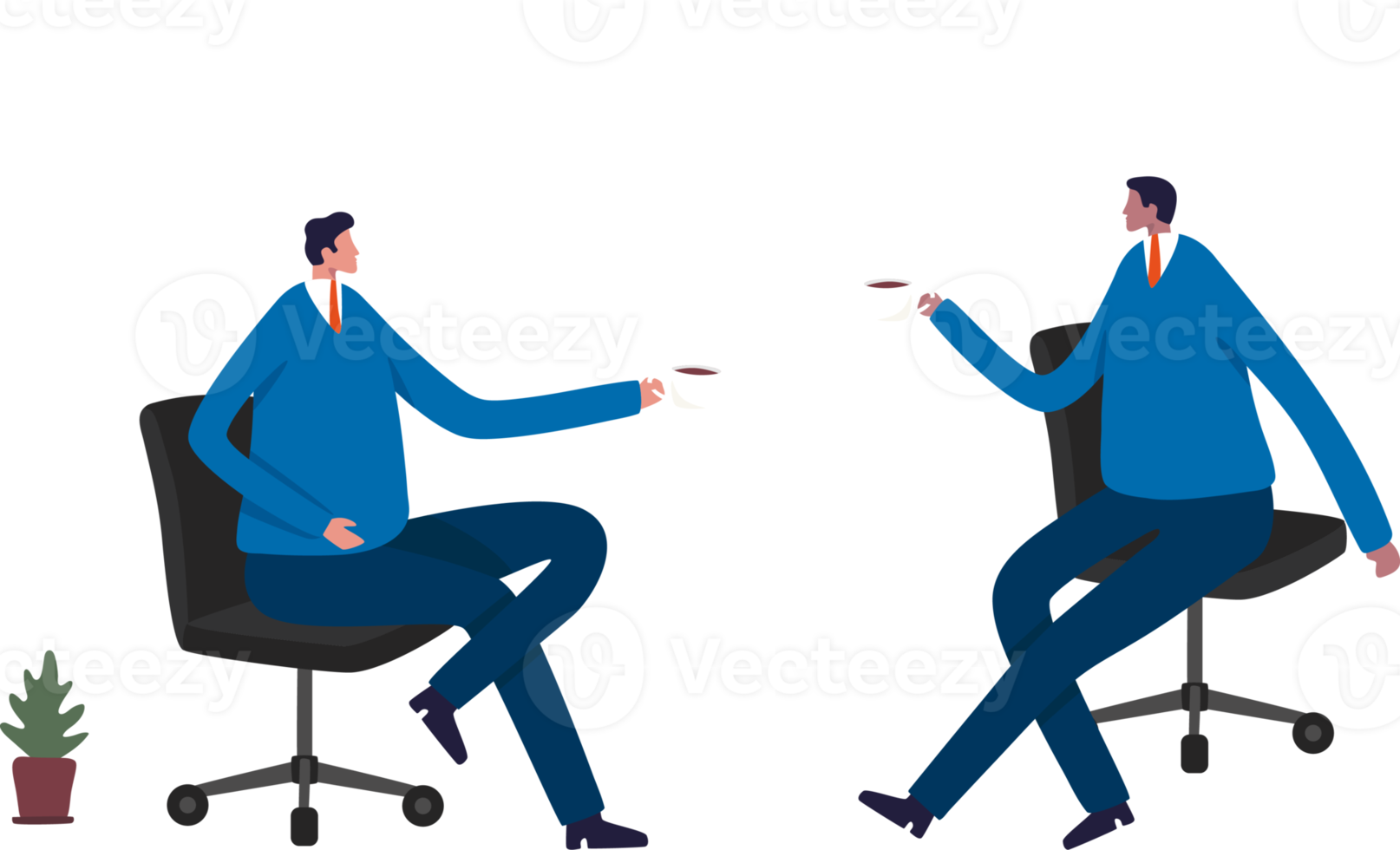 Coffee break business discussion. Two employee having coffee break. Illustration png