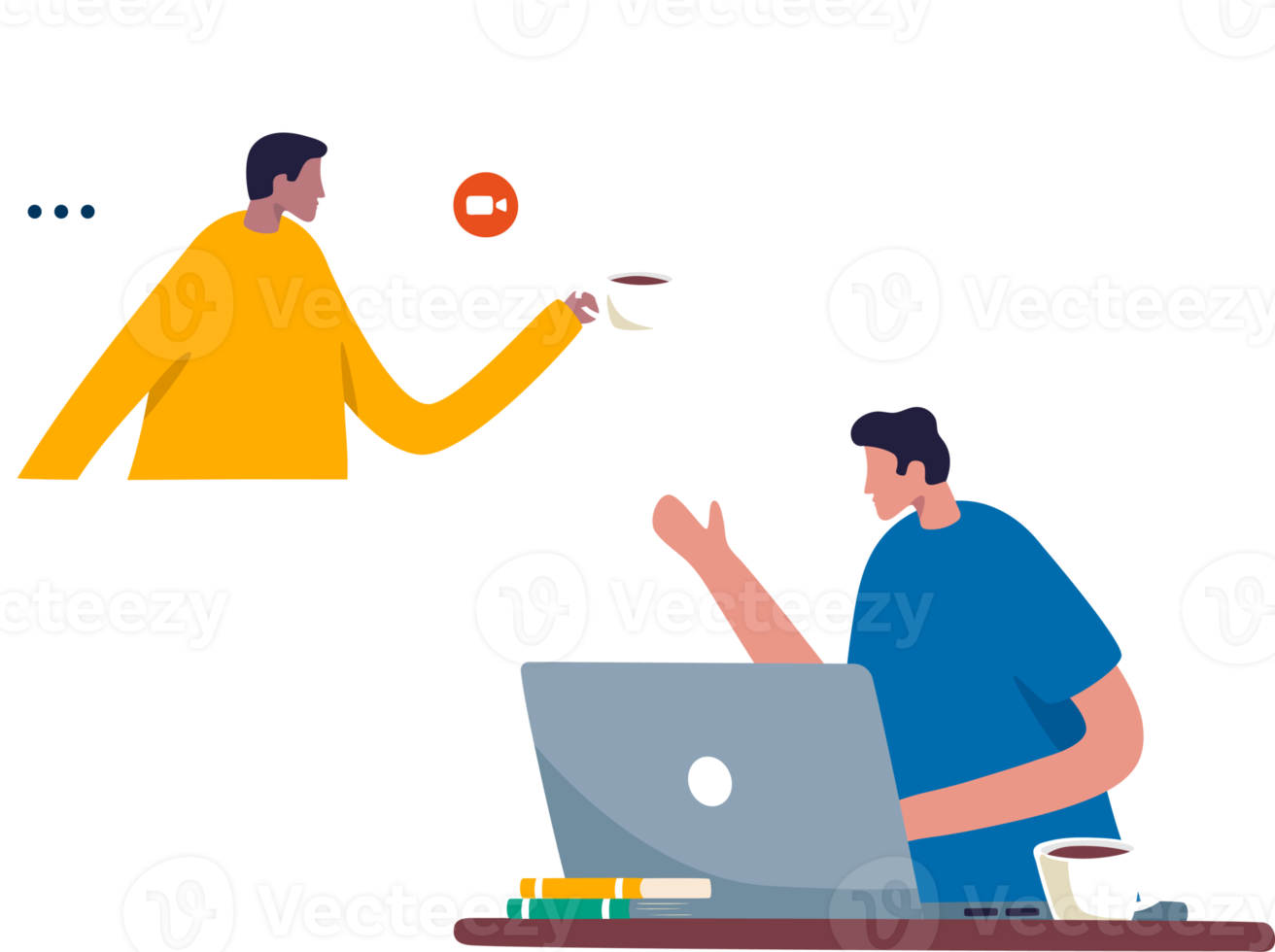 Virtual meeting from home. two guys having online. Illustration png