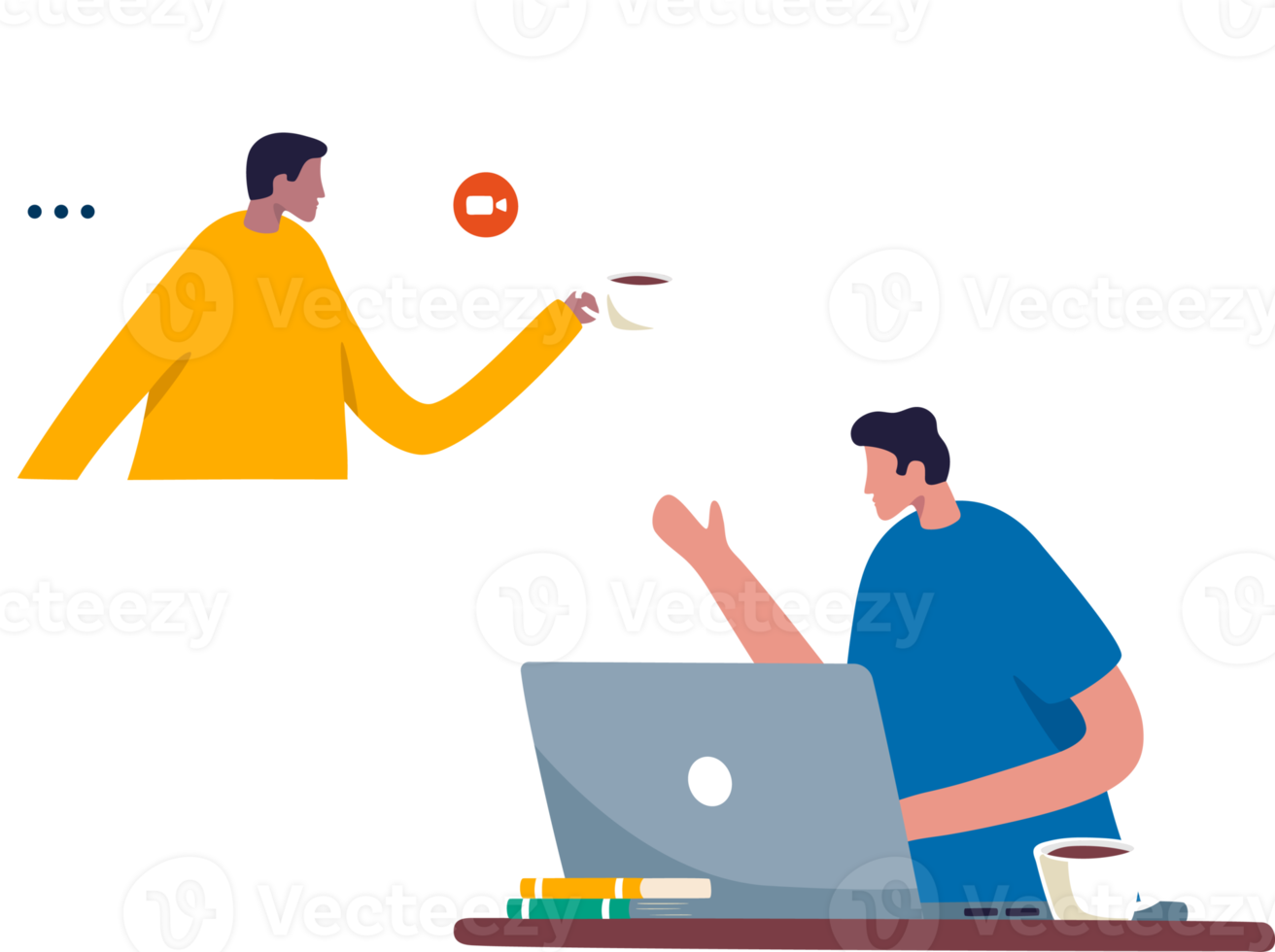 virtuell möte från Hem. två grabbar har uppkopplad. illustration png