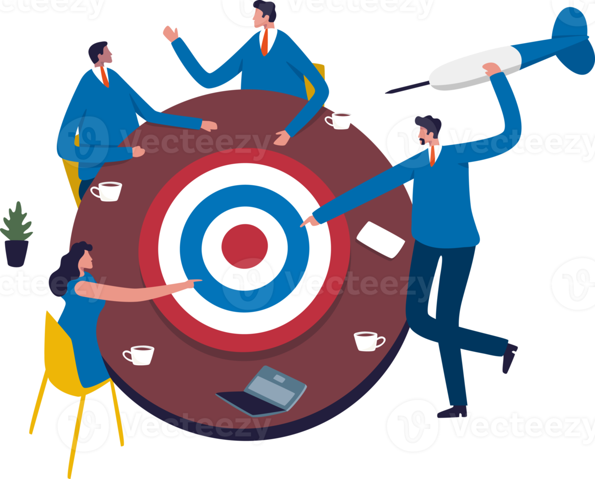 Goal setting. achievable target. Business team in a meeting around a large target. Illustration png