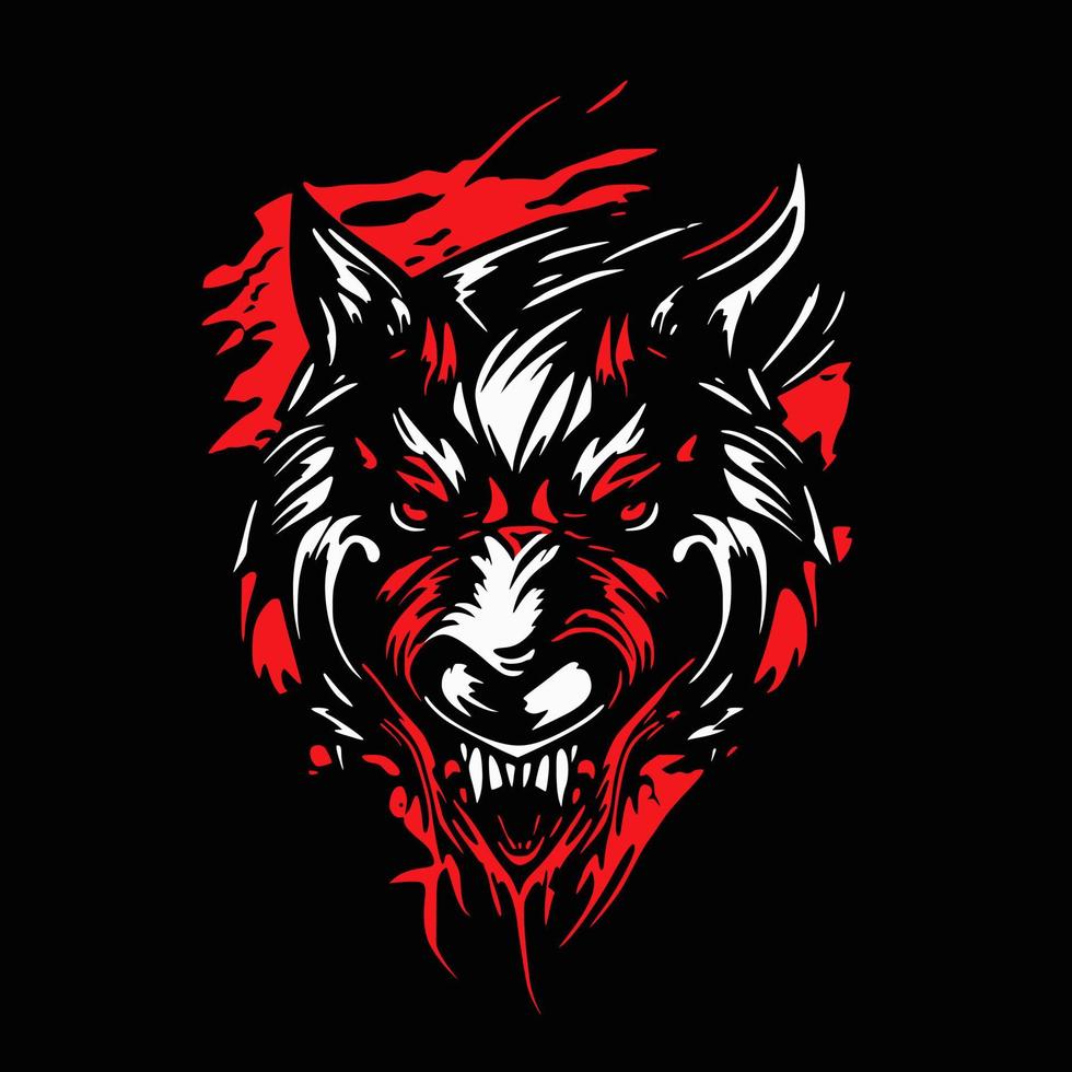lobo enojado, agresivo, cabeza de coyote. diseño abstracto para bordados, tatuajes, camisetas, emblemas. vector
