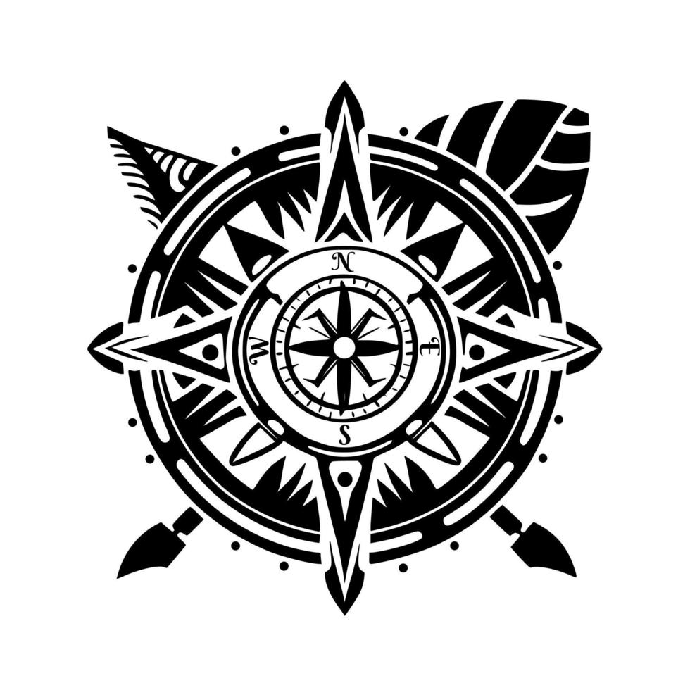 Ornamental abstract compass for land navigation. vector