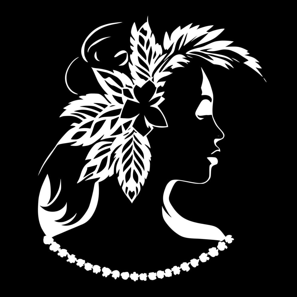 silueta de una hermosa chica tribal con flores en el pelo. diseño para bordado, tatuaje, camiseta, mascota, logo. vector