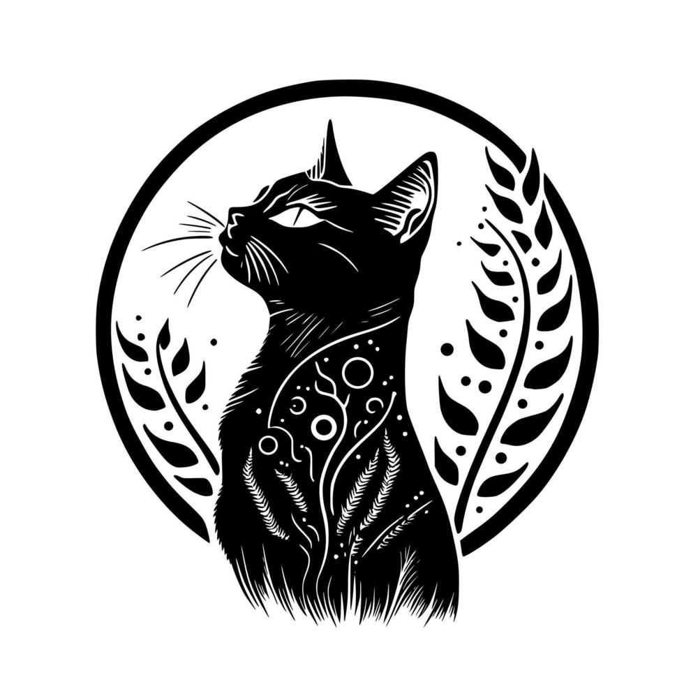 Stylized, ornamental cat portrait. Design for embroidery, tattoo, t-shirt, mascot, logo. vector