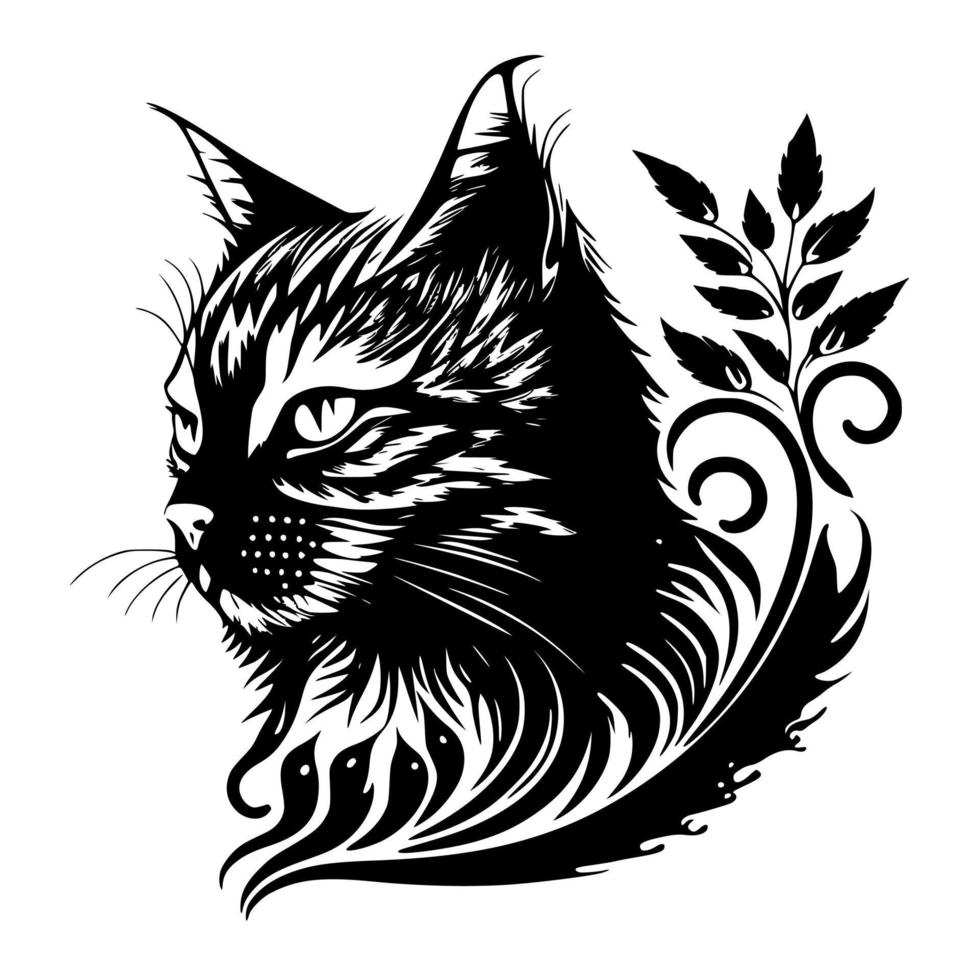 Stylized, ornamental cat portrait. Design for embroidery, tattoo, t-shirt, mascot, logo. vector