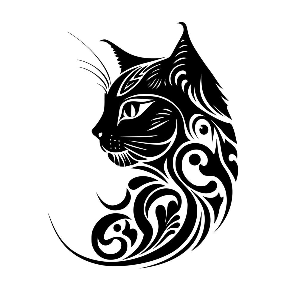 Stylized, ornamental cat portrait. Design for embroidery, tattoo, t-shirt, mascot, logo. vector