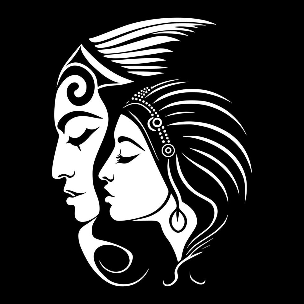 Silhouette of beautiful Indian girls in a war bonnet. Design for embroidery, tattoo, t-shirt, emblem, wood carving, cutting. vector