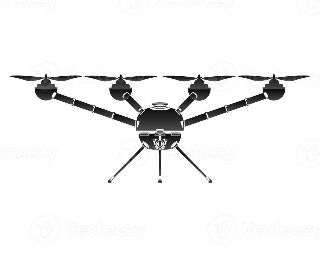 Quadcopter in outline style. PNG illustration.