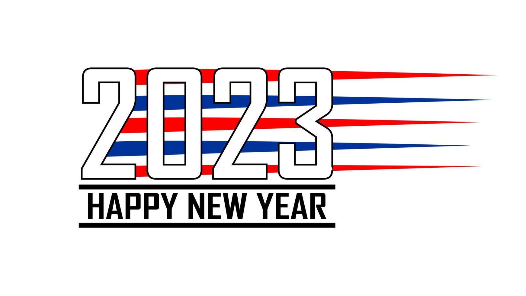 2023 feliz año nuevo tipografía de efecto de texto rojo azul blanco vector