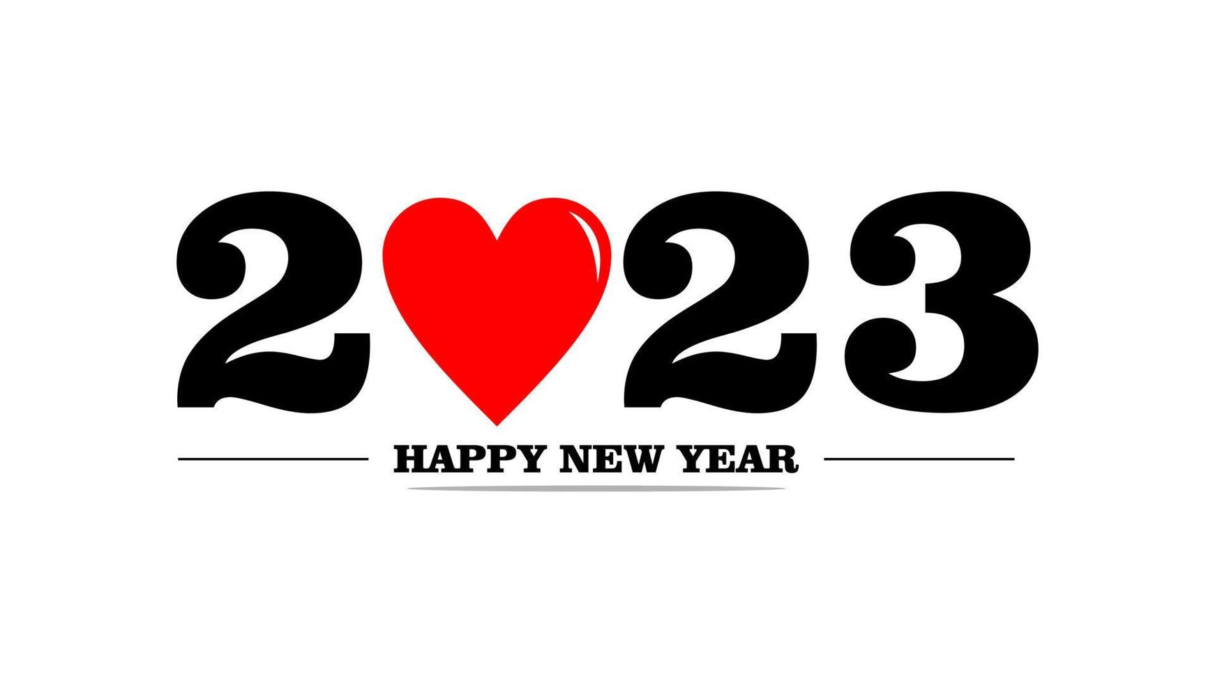 Happy New Year 2023 text typography with love heart icon vector illustration