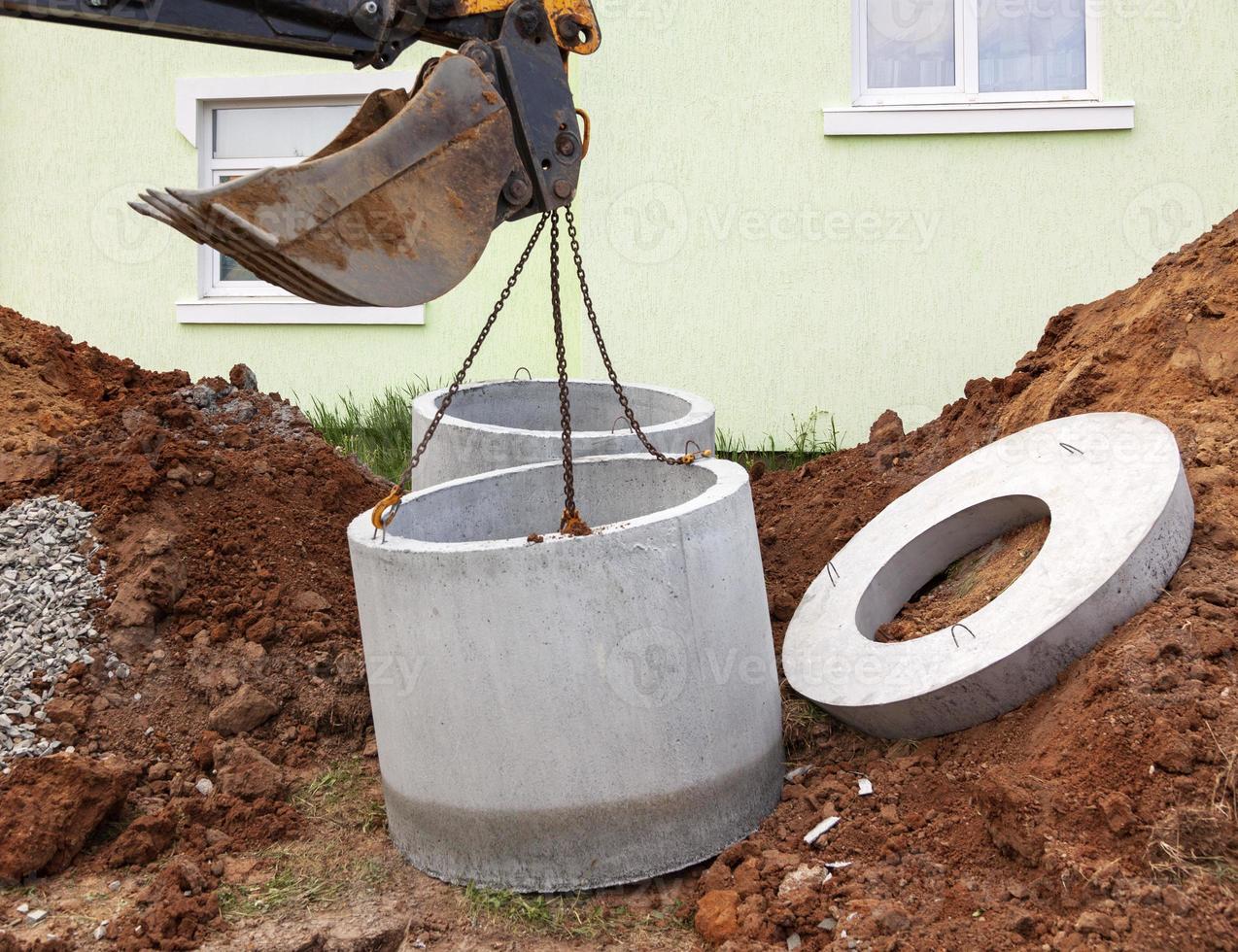 Installation of underground tank for sewage system photo