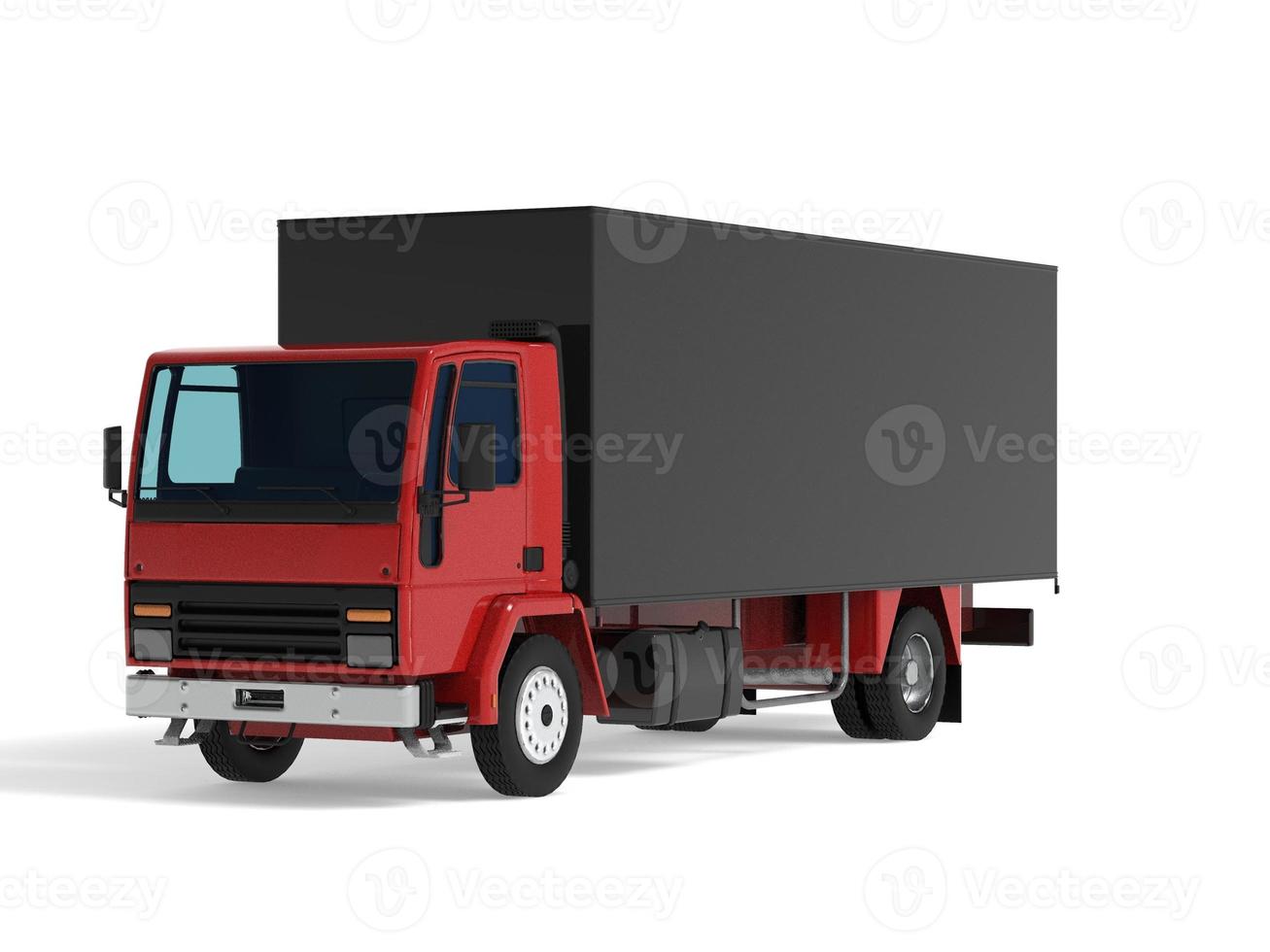 Rear view 3D illustration of an empty light commercial truck with back doors open isolated on white background photo