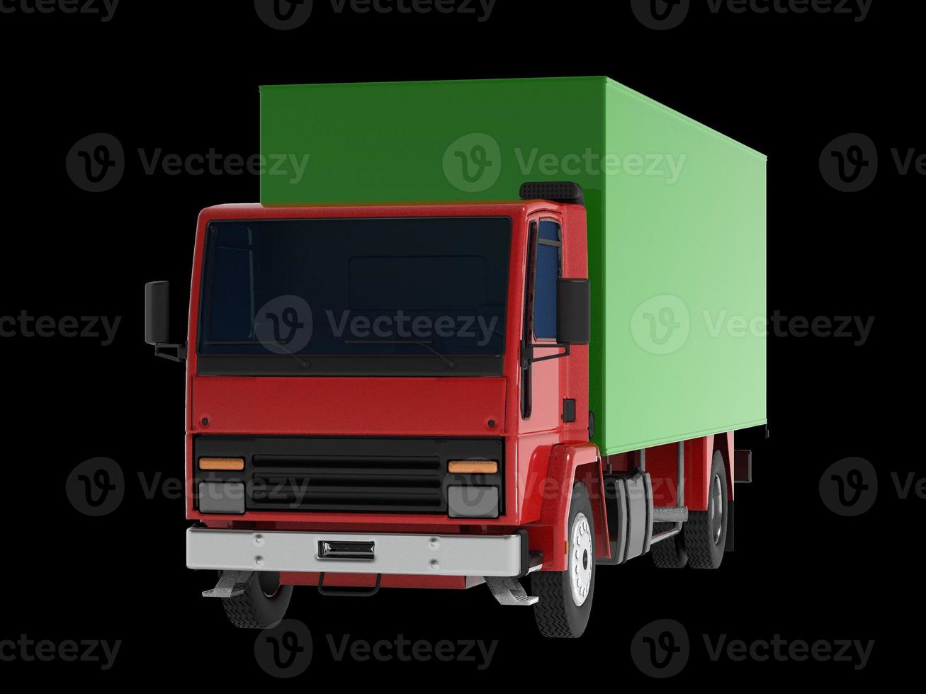 Rear view 3D illustration of an empty light commercial truck with back doors open isolated on white background photo