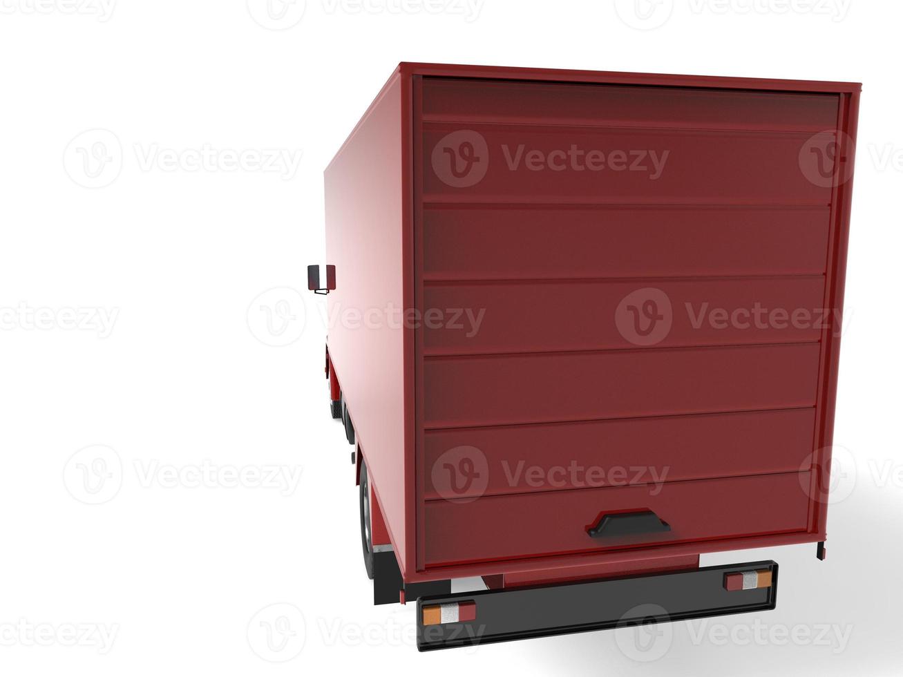 Rear view 3D illustration of an empty light commercial truck with back doors open isolated on white background photo