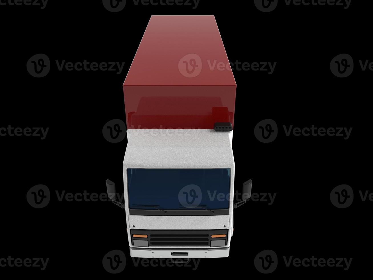 Rear view 3D illustration of an empty light commercial truck with back doors open isolated on white background photo