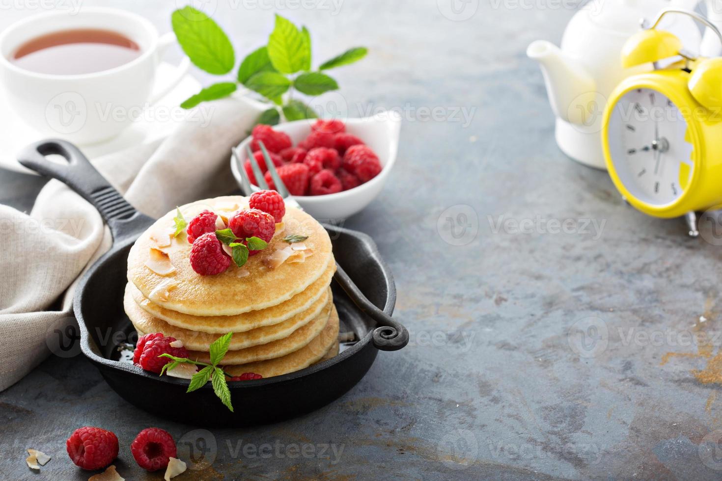 Stack of fluffy buttermilk pancakes photo