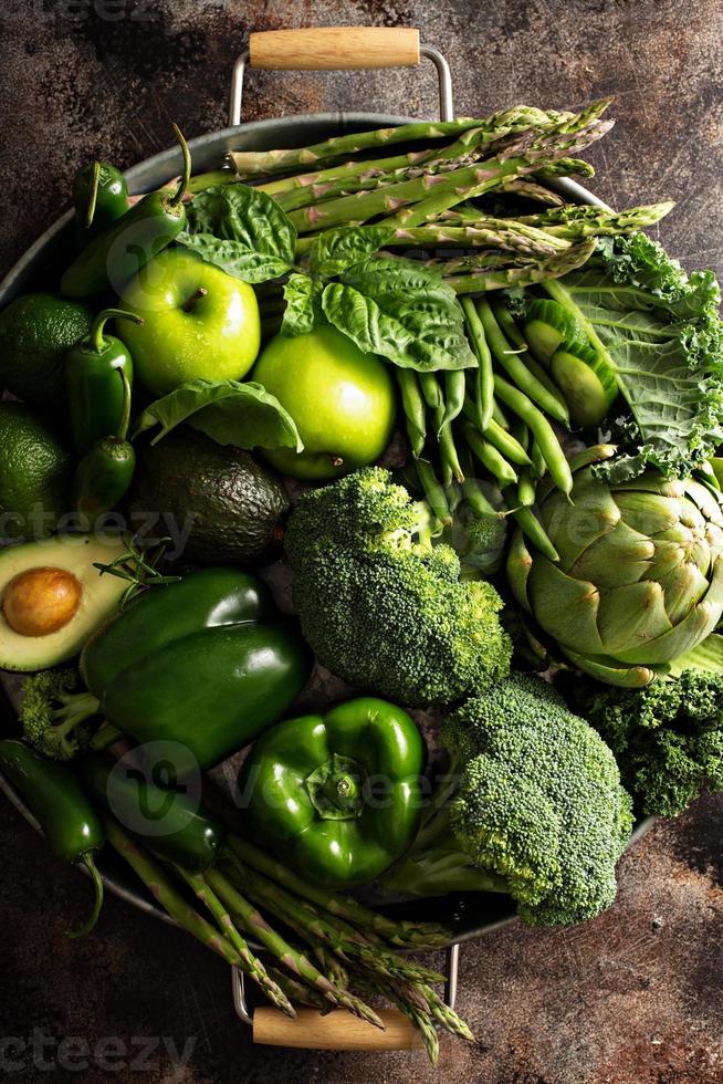 Variety of green vegetables and fruits photo