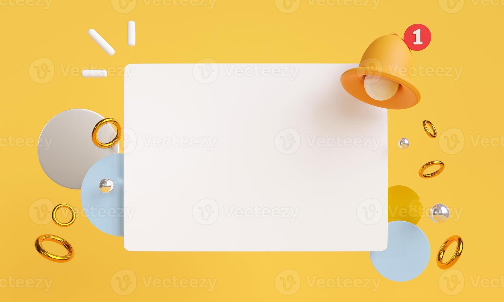 Blank white paper with notification bell. with copy and business design, appointments, reminders, planning, agenda, meetings, seminars. 3D render illustration. photo