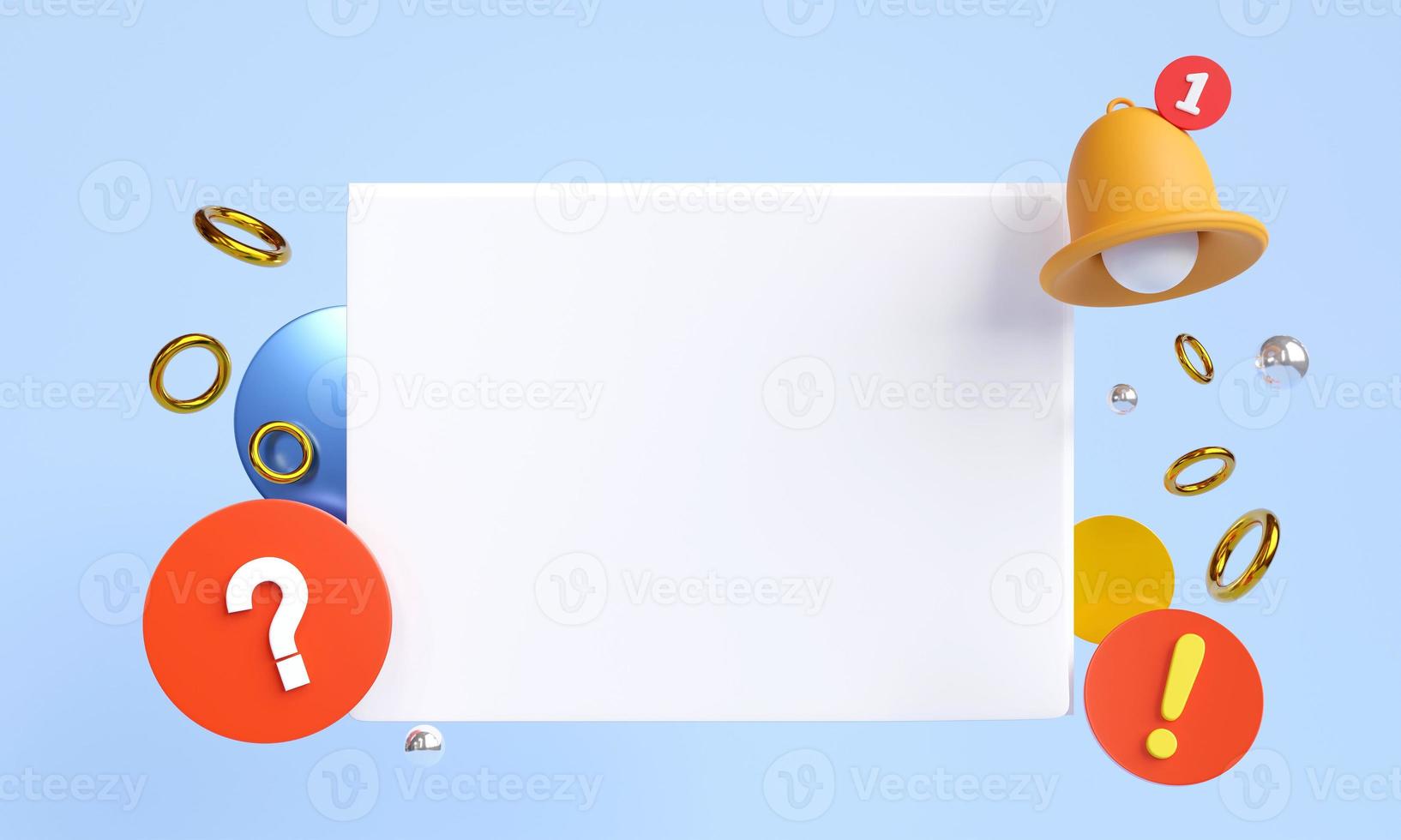 Blank white paper with notification bell. with copy and business design, appointments, reminders, planning, agenda, meetings, seminars. 3D render illustration. photo