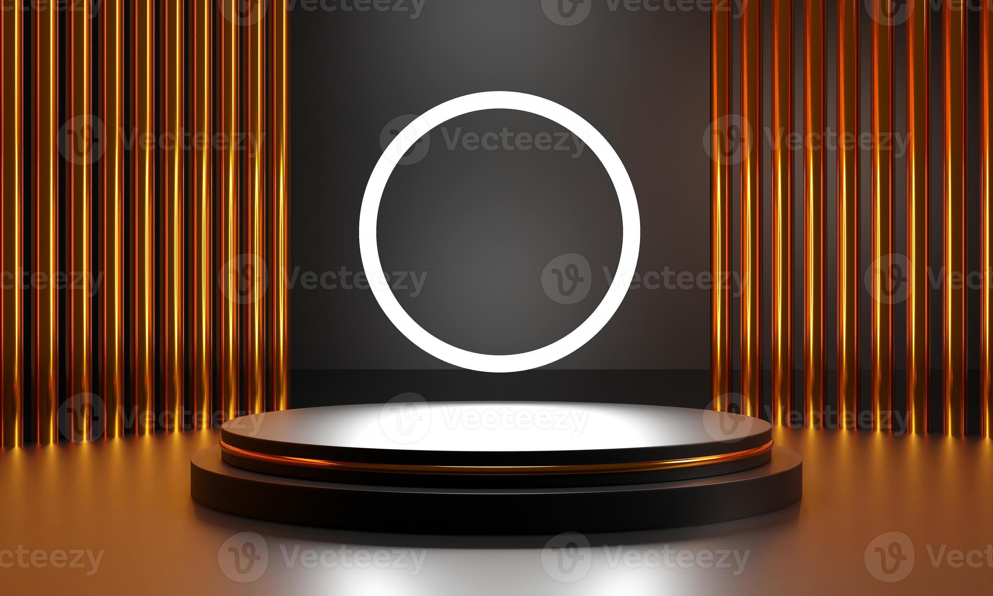 Premium pedestal or black round pedestal with gold light on luxury