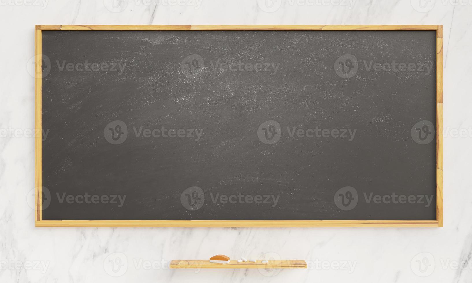 Black board  background, chalkboard with wooden frame in room. Blank wooden chalkboard for educational design, space for advertising text, and menu. 3D render illustration photo