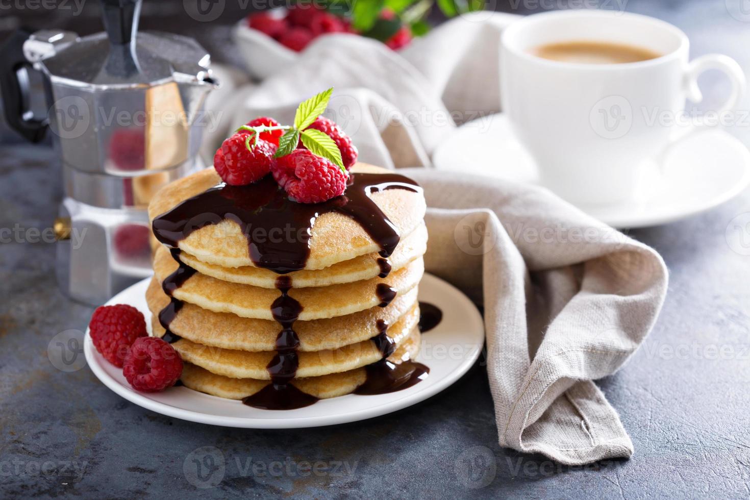 Stack of fluffy buttermilk pancakes photo