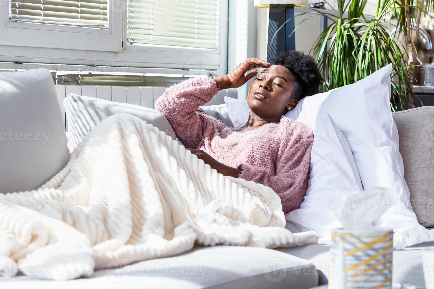 Cold And Flu. Portrait Of Ill African American Woman Caught Cold ...